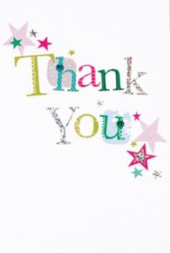 The thank you card before me glistens with the playful energy characteristic of Limehouse gatherings. On a spotless white canvas, the words 'Thank You' parade across the centre, each letter a miniature work of art-lime green recalling the vibrant trees of Barleycorn Way, fuchsia and sky blue adding flourishes that sparkle beneath the soft studio light. Certain letters boast subtle patterns, glinting silver details, or tiny polka dots, giving a whimsical, handcrafted feel that reflects our local Limehouse artistry. Around the lettering, clusters of starlike shapes-magenta, teal, and gold-twinkle like confetti tossed in celebration on the Commercial Road waterfront. The visual balance is both lively and intentional, echoing the gentle festivity of an intimate summer gathering with friends nearby. The card's tactile qualities invite touch; the print's texture and shimmer evoke the sensation of running your fingers over a freshly tied bouquet ribbon. Imagining this card beside a bright array of fresh florals, it becomes clear how perfectly it complements any gesture of appreciation-a Limehouse thank you captured in both words and joyful design. If you've ever strolled riverside on a sunny afternoon, you can sense that same warmth radiating from this card, making it an ideal flourish to any thoughtful gift delivered locally.