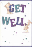 Brimming with warmth and gentle optimism, this playful get well card features two charming companions-a sweet teddy bear and a floppy-eared puppy-who seem to burst from the card, ready to deliver a smile as genuine as any found in the friendly corners of Limehouse. The bear tenderly holds the top of the large, colourful 'GET,' while the lively puppy balances and snuggles next to the deep teal 'WELL.' Shades of indigo, violet, and turquoise lend the bold letters vibrant energy, echoing the spirited hues found in springtime bouquets delivered along Narrow Street or past the riverside park. Scattered stars, rendered in a gradient of blues and purples, twinkle across the soft cream background, capturing the hopeful feeling of sending good wishes to a neighbour on the mend. The hand-illustrated fur of both bear and puppy appears plush and inviting, evoking the tactile comfort of a freshly tied bouquet. There's a youthful brightness in the way these characters interact-an easy joy that makes each element on the card feel part of a caring, restorative ritual. Whether given on its own or paired with a cheery bouquet from Limehouse Florist, this card wraps its recipient in genuine kindness and gentle encouragement, offering a heartfelt get well message that feels right at home in this warm, riverside community.